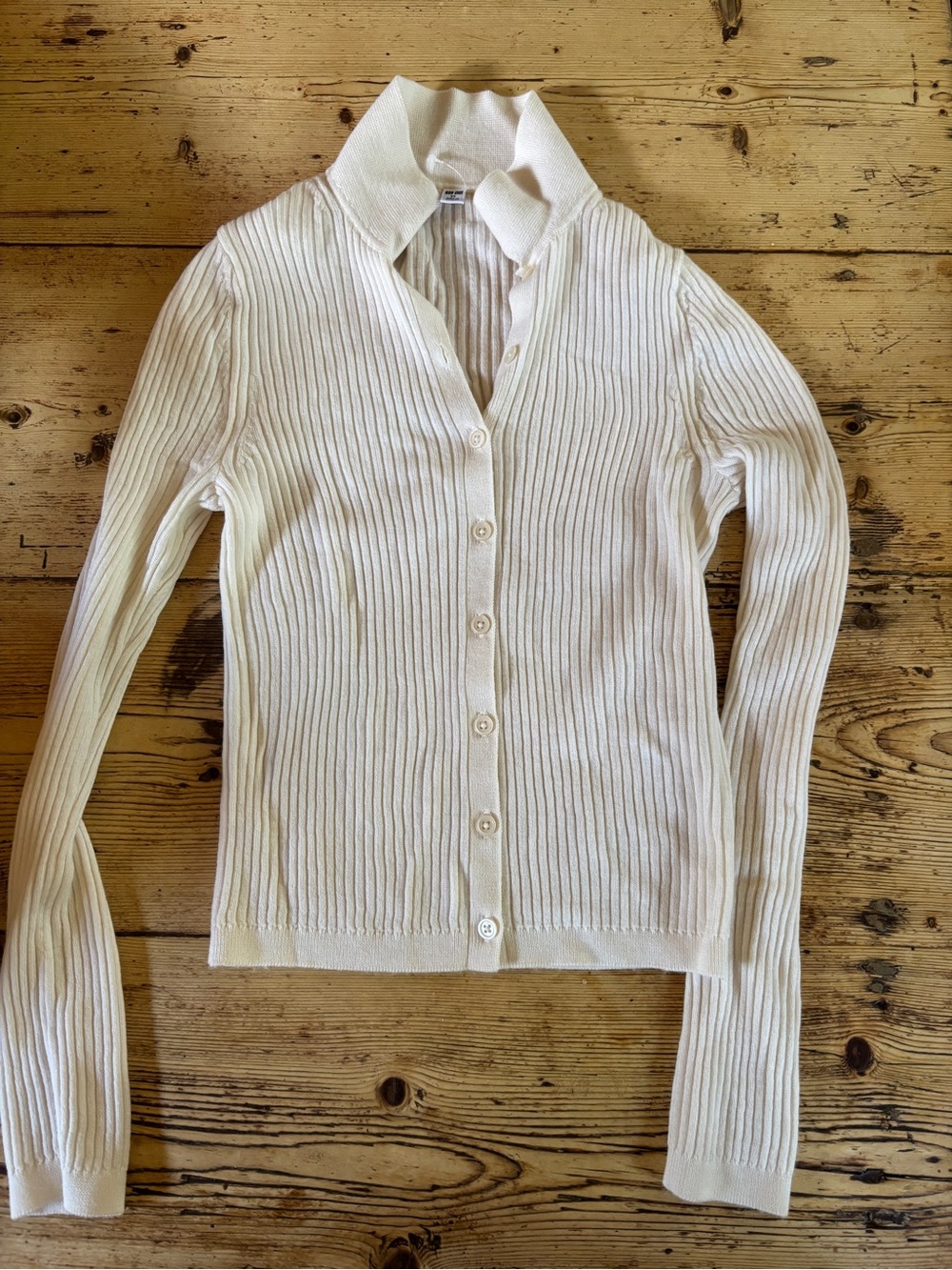 Uniqlo Cream Ribbed Button-Down Cardigan